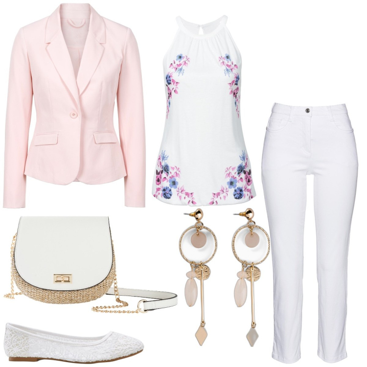 Outfit donna - Total look #1843988. Stile Casual per Tutti i giorni. Abbinamento con blazer, pantaloni, ballerine, orecchini, borse a tracolla, top.