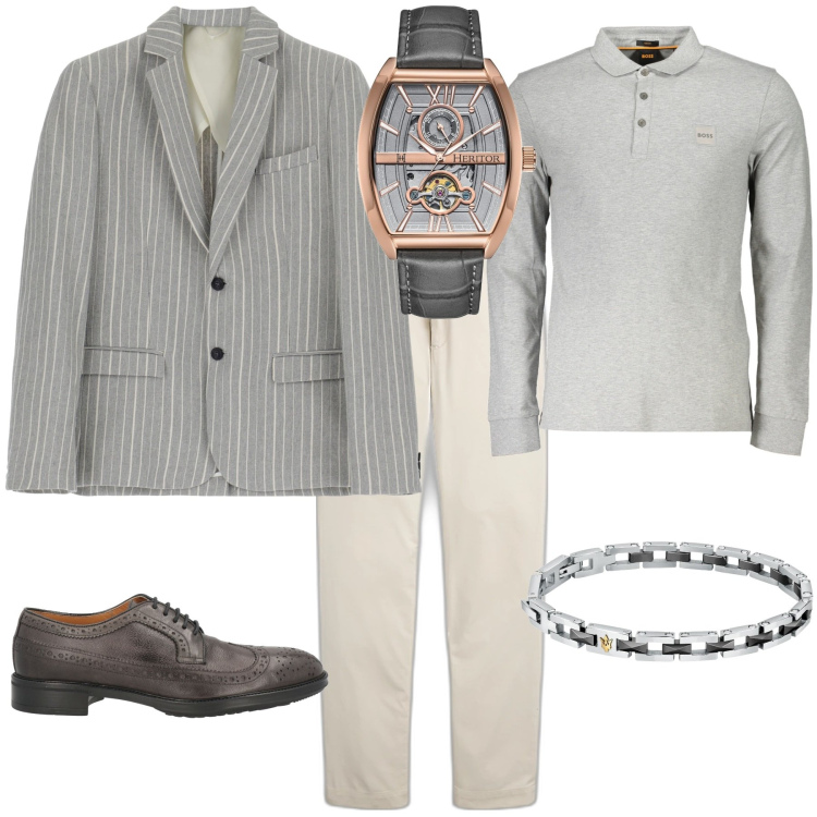 Outfit uomo - Trendy per Pasqua. Stile Trendy per Cerimonia. Abbinamento con scarpe stringate, orologi, braccialetti, giacche, pantaloni chino, polo.