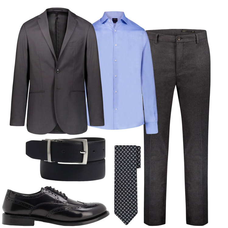Outfit uomo - Cerimonia. Stile Business/Elegante per Cerimonia. Abbinamento con scarpe stringate, camicie, pantaloni, giacche, cravatte, cinture.