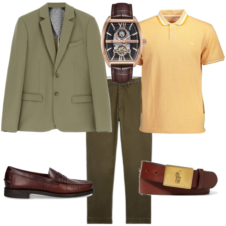 Outfit uomo - Trendy per l ufficio. Stile Trendy per Ufficio. Abbinamento con orologi, pantaloni, cinture, giacche, scarpe stringate, polo.