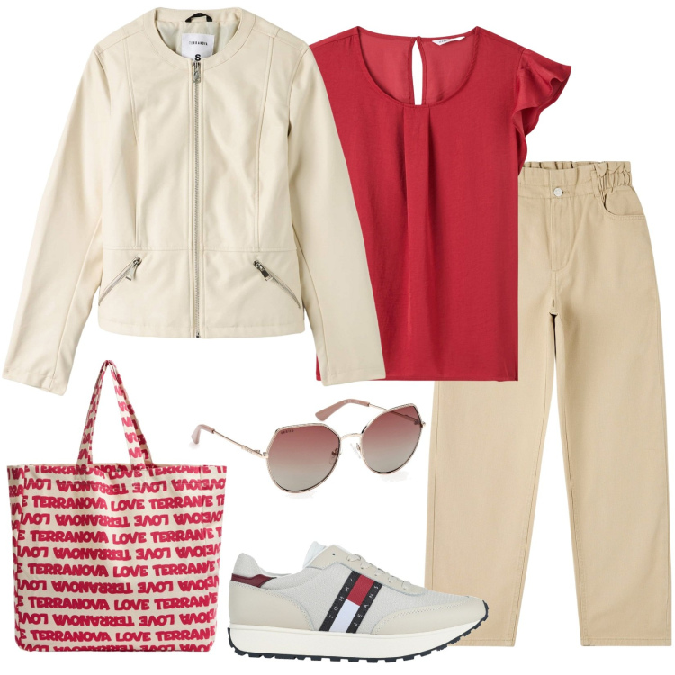 Outfit donna - Sportiva ma non troppo. Stile Casual per Tutti i giorni. Abbinamento con sneakers, bluse, pantaloni, blazer, borse tote, occhiali da sole.