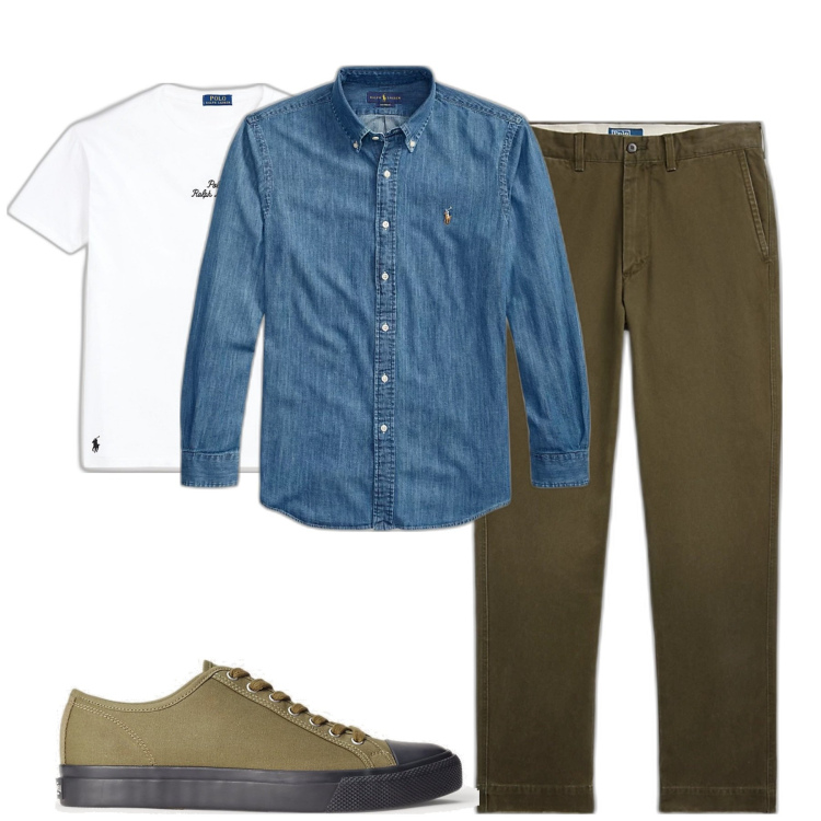 Outfit uomo - City. Stile Casual per Tutti i giorni. Abbinamento con sneakers, t-shirt, camicie, pantaloni chino.