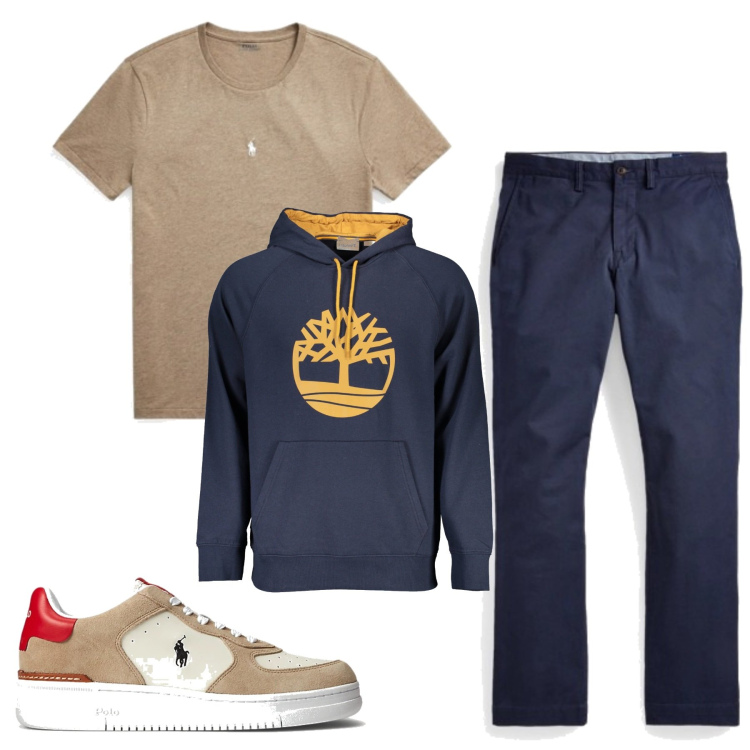 Outfit uomo - Total look. Stile Casual per Tutti i giorni. Abbinamento con pantaloni, t-shirt, sneakers, felpe con cappuccio.