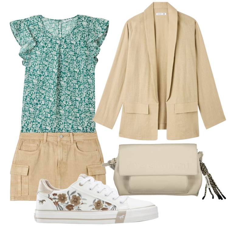 Outfit donna - Il blazer con le sneakers. Stile Casual chic per Tutti i giorni. Abbinamento con sneakers, minigonne, blazer, bluse, borse a spalla.