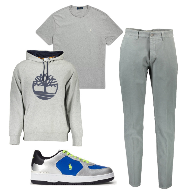 Outfit uomo - Total look. Stile Urban per Tutti i giorni. Abbinamento con t-shirt, sneakers, pantaloni, felpe con cappuccio.