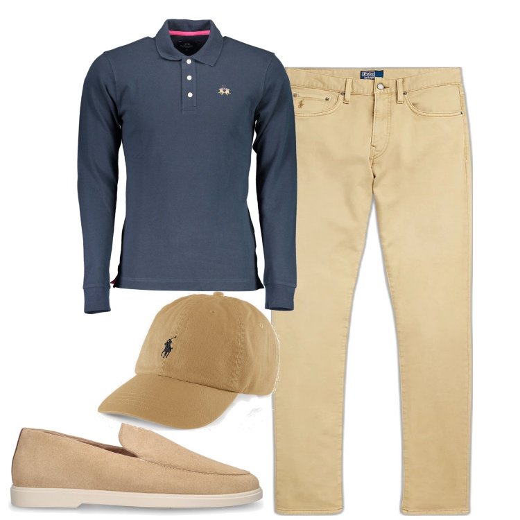 Outfit uomo - Total look #1844192. Stile Casual per Tutti i giorni. Abbinamento con cappelli, pantaloni chino, polo, sneakers.