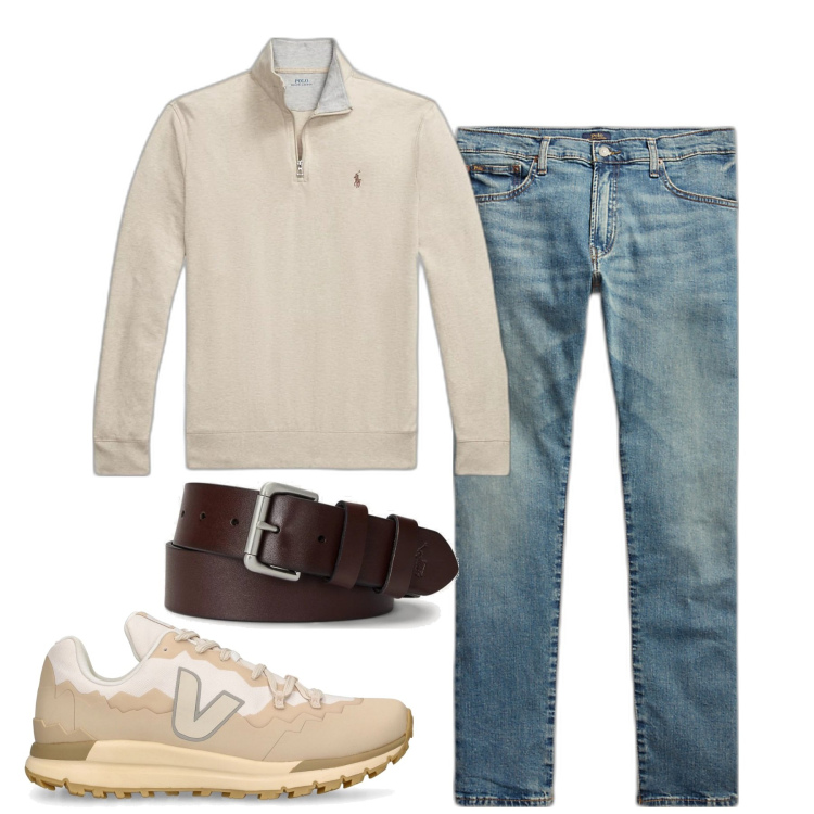 Outfit uomo - City. Stile Casual per Tutti i giorni. Abbinamento con jeans, cinture, pullovers, sneakers.