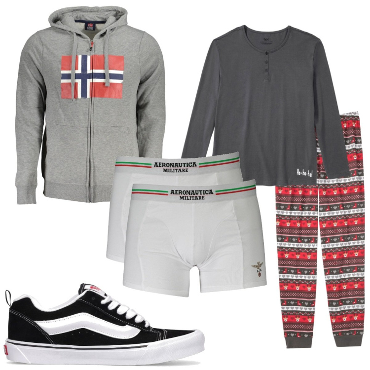 Outfit uomo - Total look #1844261. Stile Trendy per Tutti i giorni. Abbinamento con abbigliamento da notte, sneakers, felpe con cappuccio, boxer.