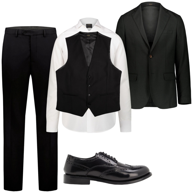 Outfit uomo - Total look #1844312. Stile Business/Elegante per Cerimonia. Abbinamento con scarpe stringate, camicie, giacche, gilet, pantaloni.