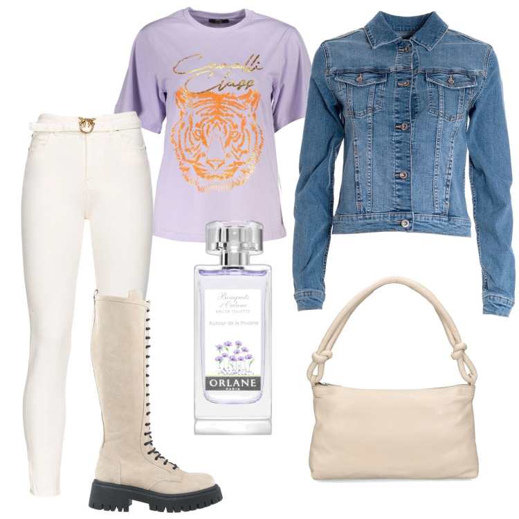 Outfit donna - Total look #1844324. Stile Casual per Tutti i giorni. Abbinamento con stivali, profumi, pantaloni, giacche, t-shirt, borse a spalla.