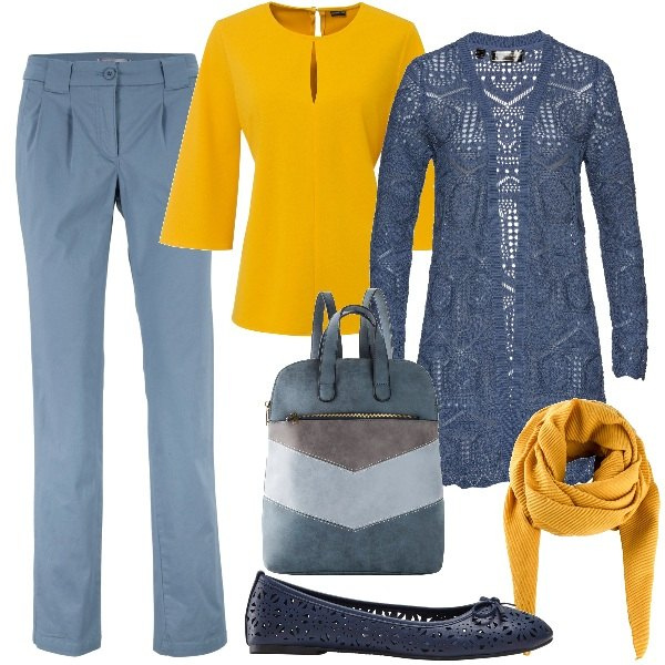 Outfit donna - Total look #1844376. Stile Basic per Tutti i giorni. Abbinamento con cardigans, pantaloni chino, ballerine, foulard, bluse, zaini.