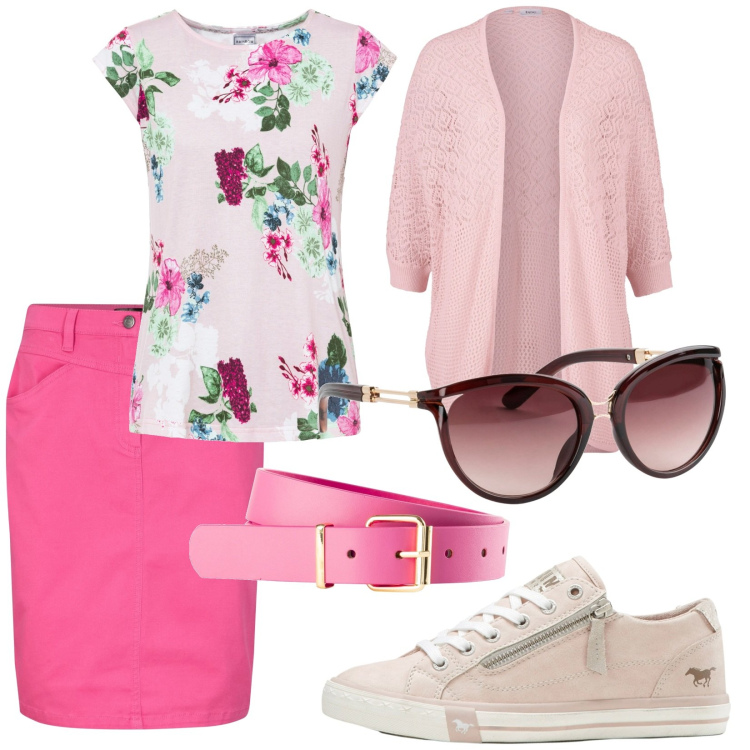 Outfit donna - Total look #1844381. Stile Bon Ton per Tutti i giorni. Abbinamento con cardigans, gonne, occhiali da sole, cinture, sneakers, maglieria.