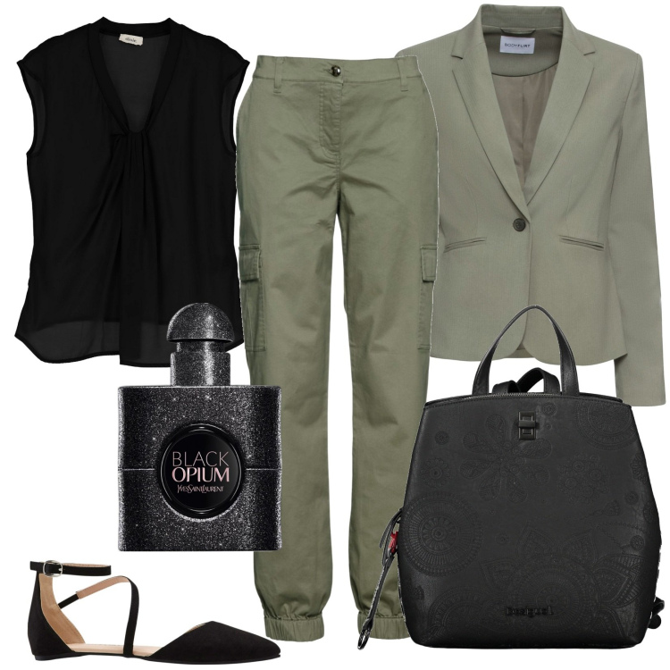 Outfit donna - Total look #1844404. Stile Casual chic per Tutti i giorni. Abbinamento con pantaloni cargo, blazer, ballerine, profumi, canottiere, zaini.