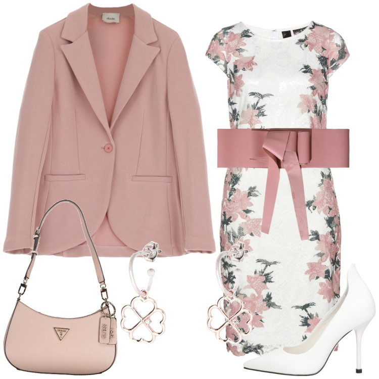 Outfit donna - Cerimonia. Stile Bon Ton per Cerimonia. Abbinamento con vestiti, décolleté, orecchini, cinture, blazer, borse a spalla.