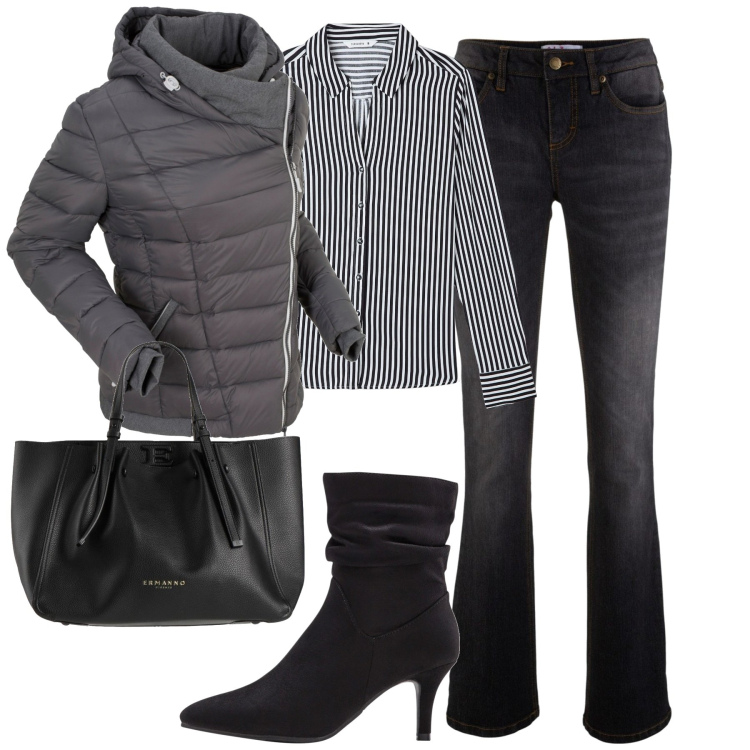 Outfit donna - City. Stile Casual chic per Tutti i giorni. Abbinamento con jeans bootcut, stivaletti, giacche, borse a mano, camicie.