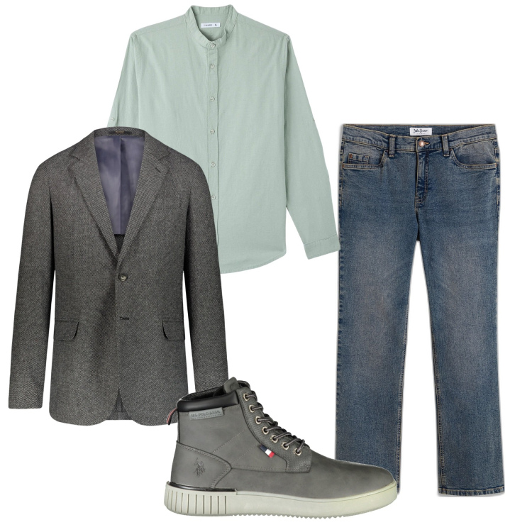 Outfit uomo - Total look. Stile Casual per Tutti i giorni. Abbinamento con jeans bootcut, camicie, giacche, stivali.