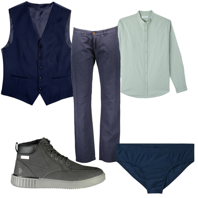 Outfit uomo - Total look #1844439. Stile Casual per Tutti i giorni. Abbinamento con camicie, slip, gilet, pantaloni, stivali.