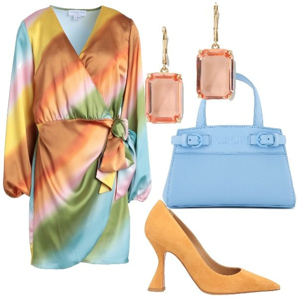 Outfit donna - Colori sfumati. Stile Vintage retrò per Cerimonia. Abbinamento con décolleté, vestiti corti, orecchini, borse tote.