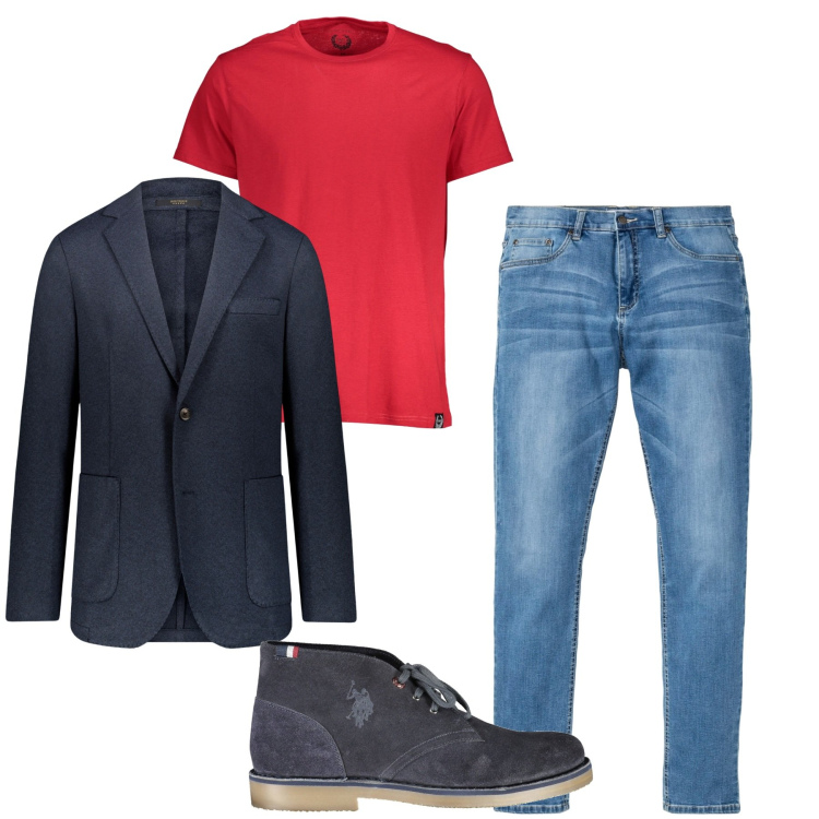 Outfit uomo - Total look. Stile Casual per Tutti i giorni. Abbinamento con jeans, giacche, stivali, t-shirt.
