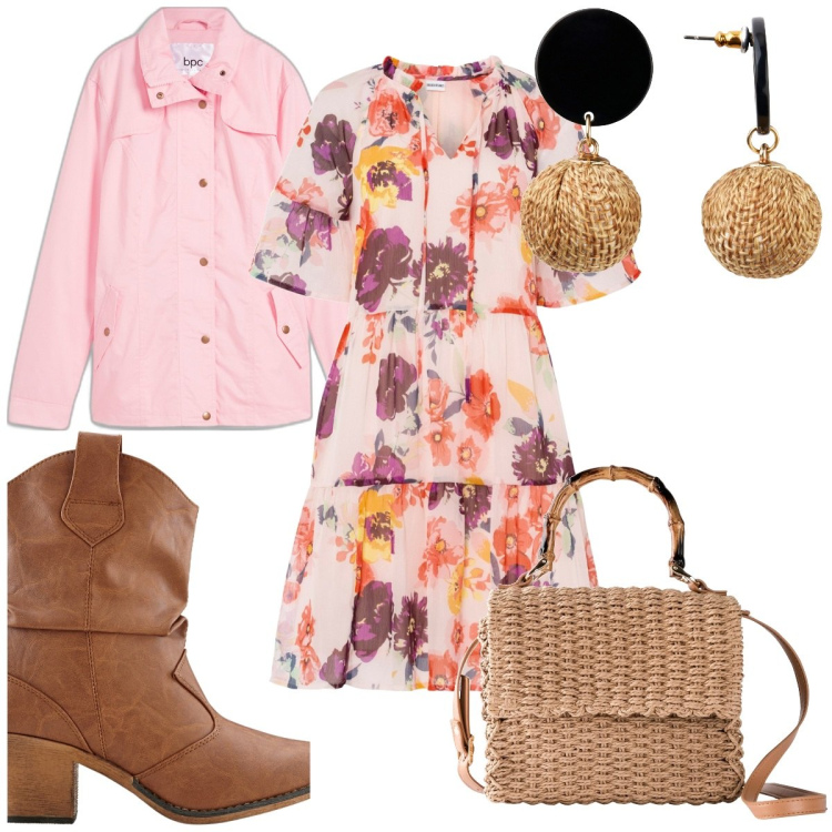 Outfit donna - Pasqua boho con bonprix. Stile Boho per Tutti i giorni. Abbinamento con stivaletti texani, orecchini, vestiti, blazer, borse a mano.