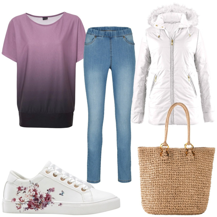 Outfit donna - Pasqua a colori con bonprix. Stile Trendy per Tutti i giorni. Abbinamento con sneakers, jeggings, maglieria, giacche, shopping bag.