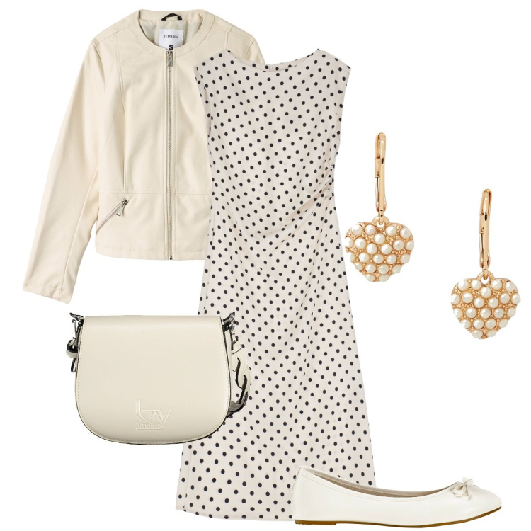 Outfit donna - Toni chiari. Stile Bon Ton per Ufficio. Abbinamento con ballerine, blazer, vestiti midi/longuette, orecchini, borse a spalla.
