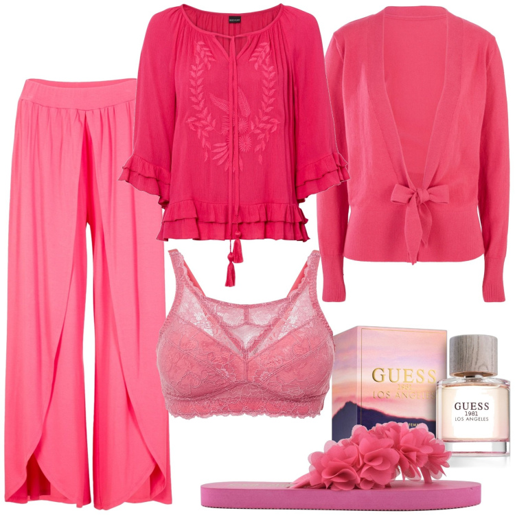 Outfit donna - Anche in casa sempre in ordine. Stile Basic per Tutti i giorni. Abbinamento con tuniche, cardigans, pantaloni, bralette, profumi, infradito.