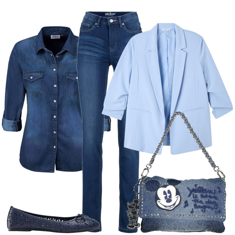 Outfit donna - Total look #1844688. Stile Casual per Tutti i giorni. Abbinamento con camicie, jeans, ballerine, blazer, borse a spalla.