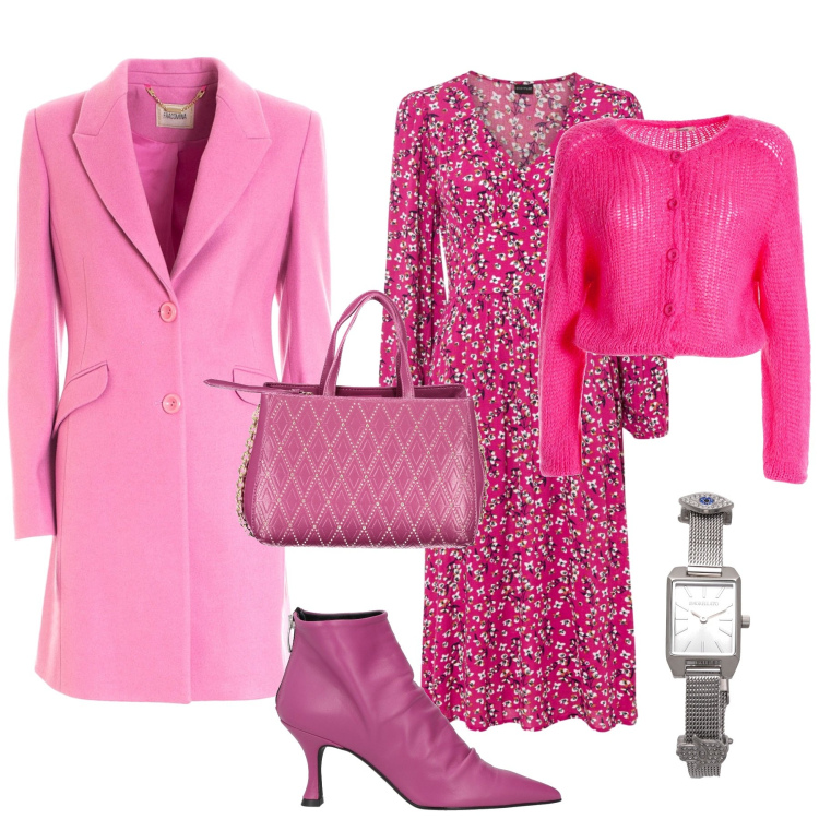 Outfit donna - Romantica per un week end. Stile Romantica per Tutti i giorni. Abbinamento con vestiti midi/longuette, stivaletti, orologi, cardigans, cappotti, borse a spalla.