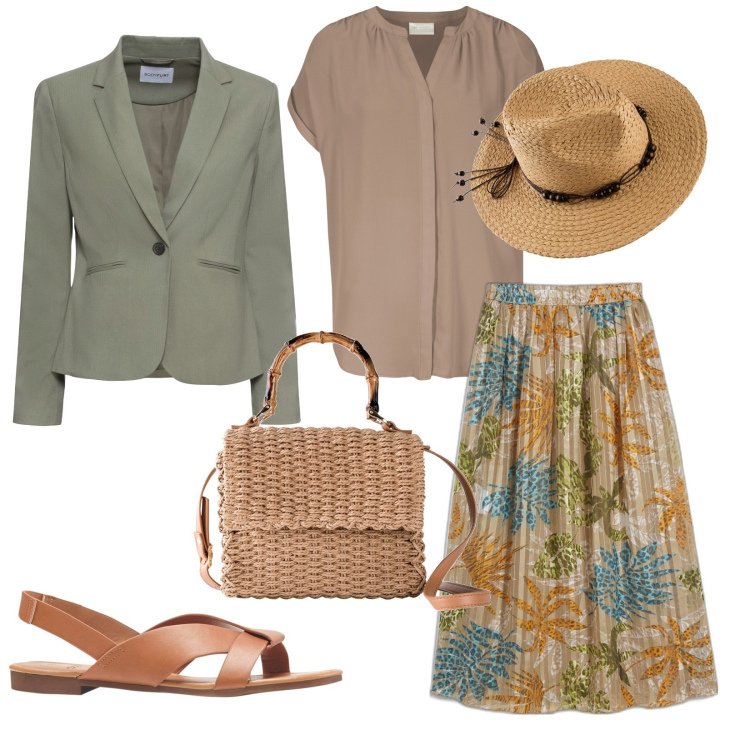 Outfit donna - Happy Pasqua. Stile Casual chic per Tutti i giorni. Abbinamento con blazer, sandali, gonne lunghe, camicie, borse a mano, cappelli.
