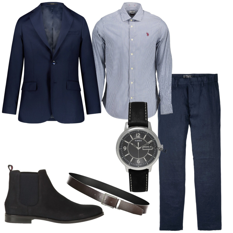 Outfit uomo - Semplicità e buon gusto. Stile Business/Elegante Abbinamento con pantaloni, orologi, stivali e stivaletti, camicie, giacche, cinture.