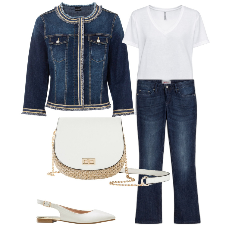 Outfit donna - Happy Easter by bonprix. Stile Casual chic per Tutti i giorni. Abbinamento con jeans bootcut, t-shirt, blazer, borse a tracolla, ballerine.