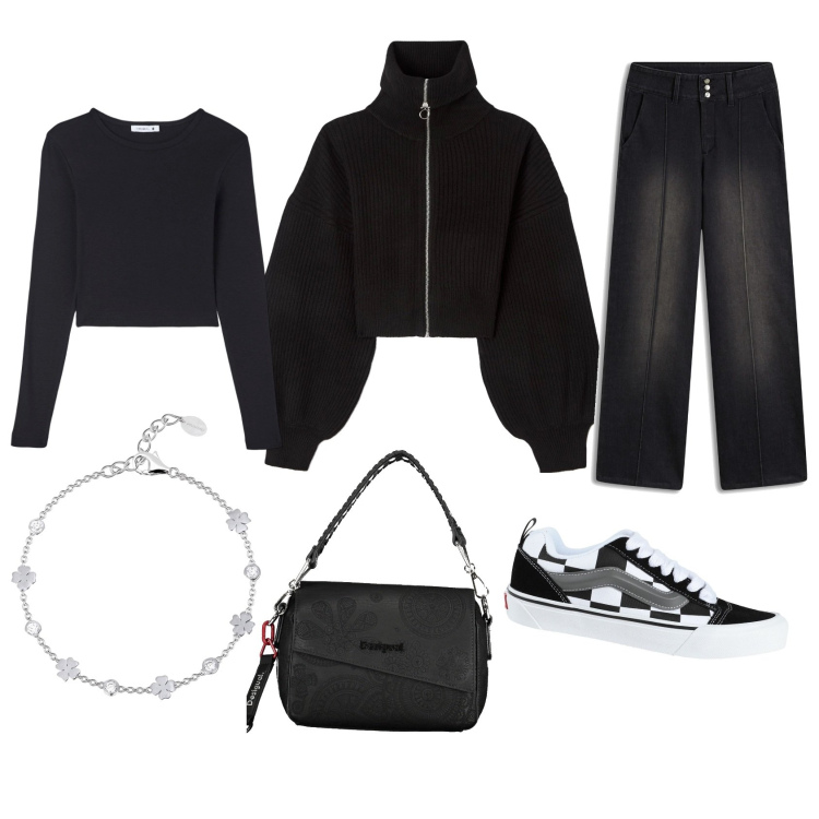 Outfit donna - Total look #1844960. Stile Casual per Tutti i giorni. Abbinamento con sneakers, jeans, braccialetti, maglieria, t-shirt, borse a spalla.