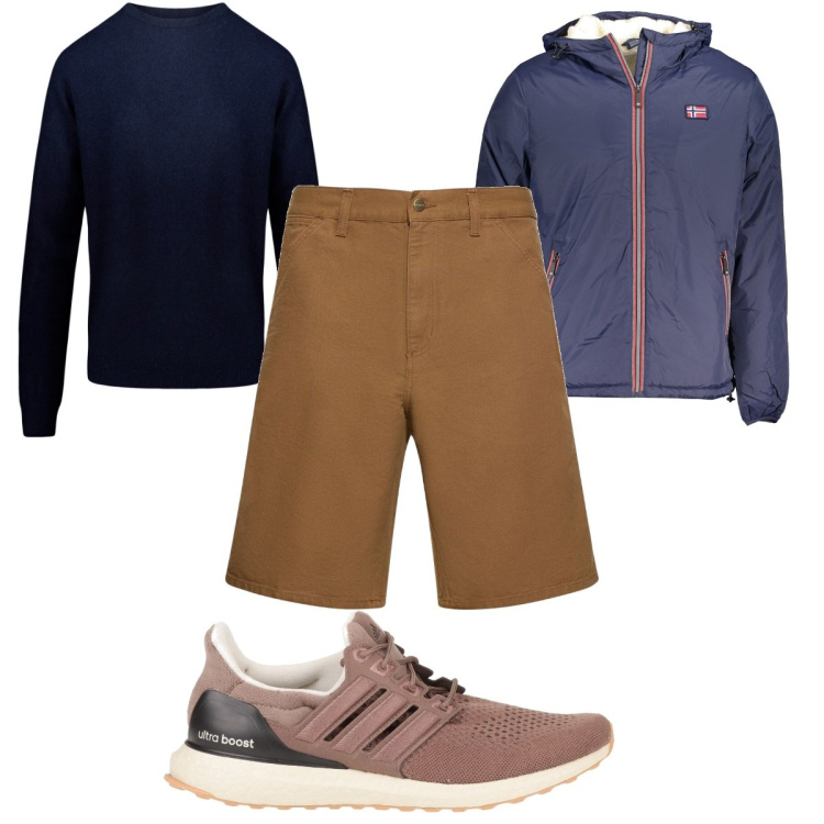 Outfit uomo - Total look #1844965. Stile Casual per Tutti i giorni. Abbinamento con sneakers, maglieria, giacche, shorts.