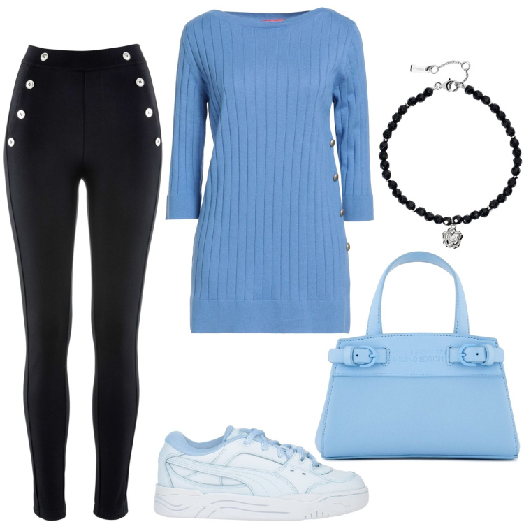 Outfit donna - Total look #1844985. Stile Basic per Tutti i giorni. Abbinamento con leggings, pullovers, sneakers, braccialetti, borse tote.