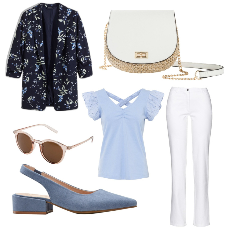 Outfit donna - Happy Easter by bonprix. Stile Bon Ton per Tutti i giorni. Abbinamento con décolleté, borse a tracolla, occhiali da sole, pantaloni, orecchini, blazer.
