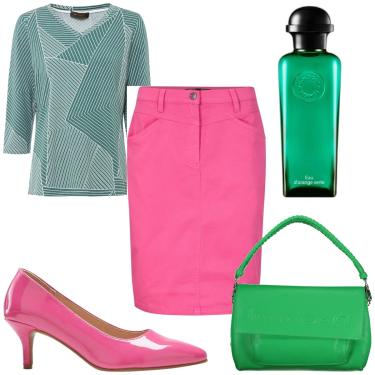 Outfit donna - Total look #1845121. Stile Trendy per Tutti i giorni. Abbinamento con gonne, maglieria, décolleté, profumi, borse a spalla.