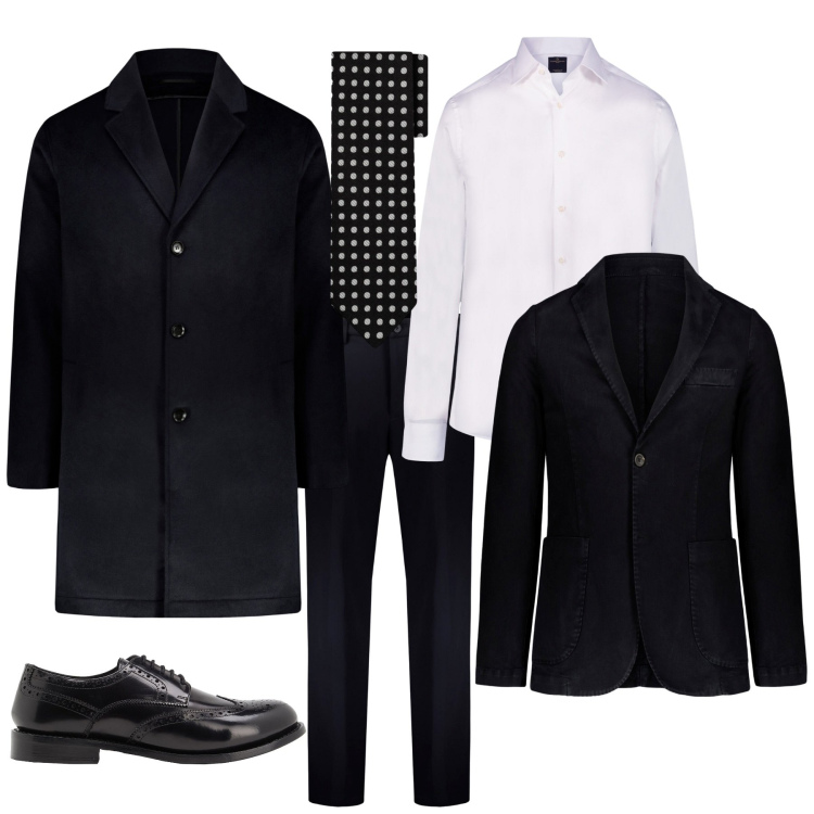 Outfit uomo - Business man. Stile Business/Elegante per Ufficio. Abbinamento con scarpe stringate, camicie, cravatte, giacche, cappotti, pantaloni.