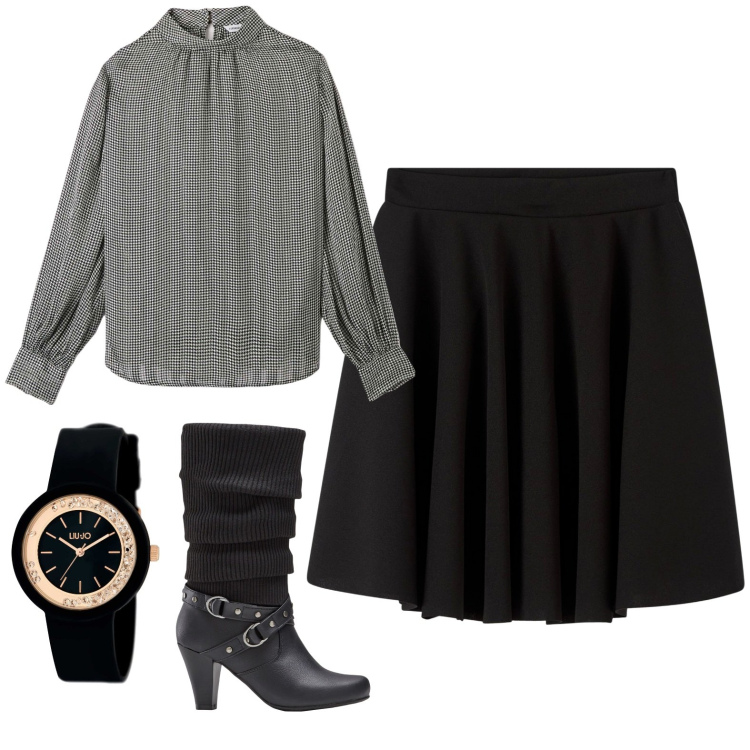 Outfit donna - Total look #1845211. Stile Bon Ton per Serata fuori. Abbinamento con stivali, orologi, bluse, gonne.