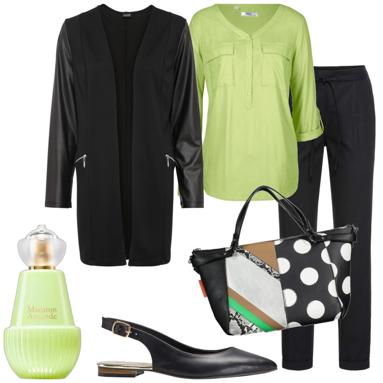 Outfit donna - Verde lime. Stile Casual chic per Serata fuori. Abbinamento con ballerine, pantaloni, blazer, bluse, profumi, borse a spalla.