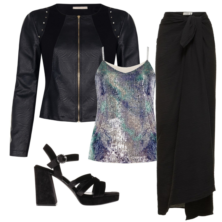 Outfit donna - Total look #1845284. Stile Chic per Serata fuori. Abbinamento con sandali col tacco, blazer, top, gonne.