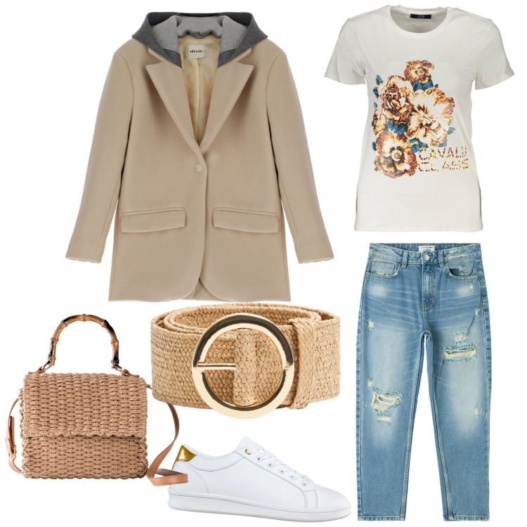 Outfit donna - Libera. Stile Casual per Tutti i giorni. Abbinamento con sneakers, borse a mano, jeans mom, cinture, cappotti, t-shirt.