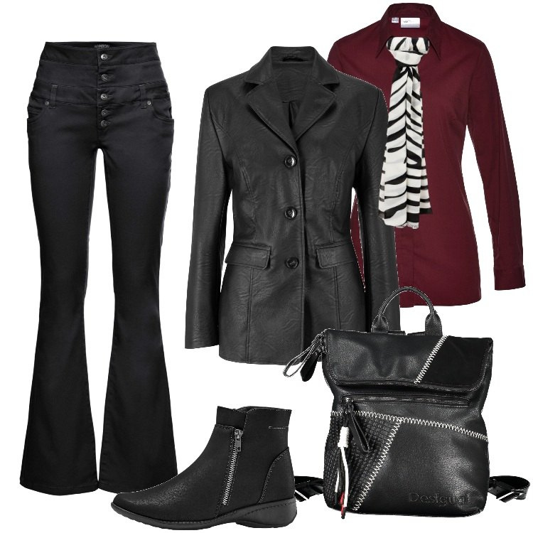 Outfit donna - Total look #1845360. Stile Urban per Tutti i giorni. Abbinamento con camicie, pantaloni, blazer, stivaletti, foulard, zaini.