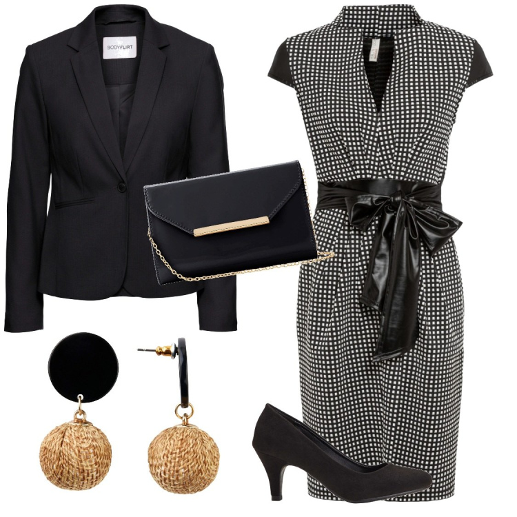 Outfit donna - Happy Easter. Stile Chic per Cerimonia. Abbinamento con décolleté, blazer, orecchini, vestiti, pochette.