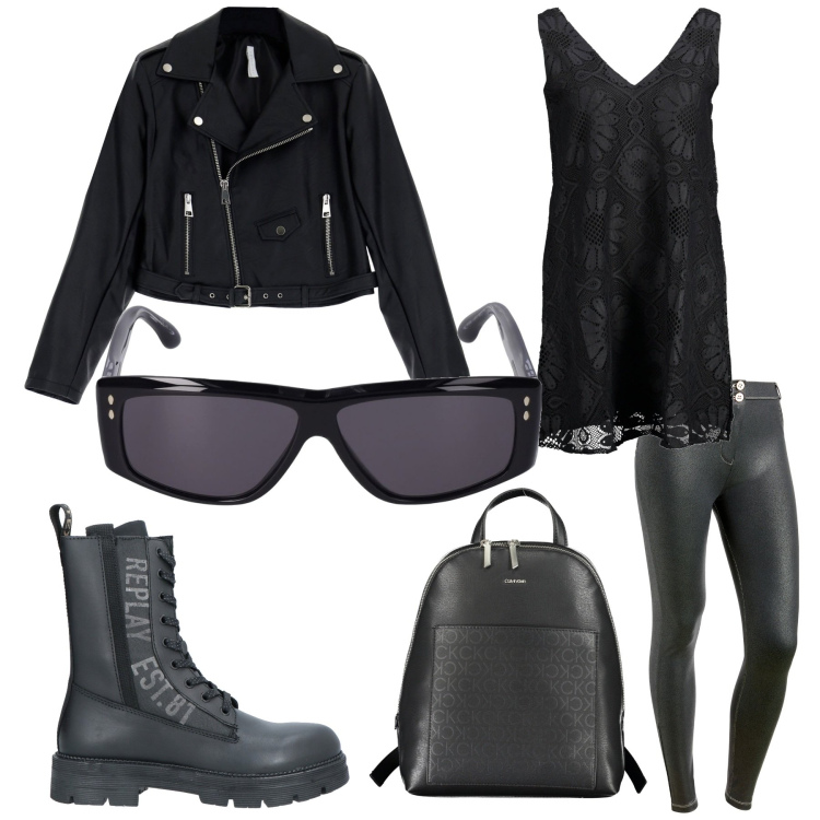 Outfit donna - Saldi bantoa. Stile Rock per Tutti i giorni. Abbinamento con anfibi, giacche, pantaloni skinny, vestiti corti, occhiali da sole, zaini.