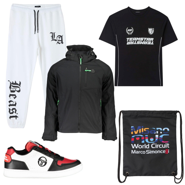 Outfit uomo - Palestra e vai. Stile Urban per Sport. Abbinamento con borse sportive, pantaloni sportivi, t-shirt sportive, scarpe sportive, giacche sportive.