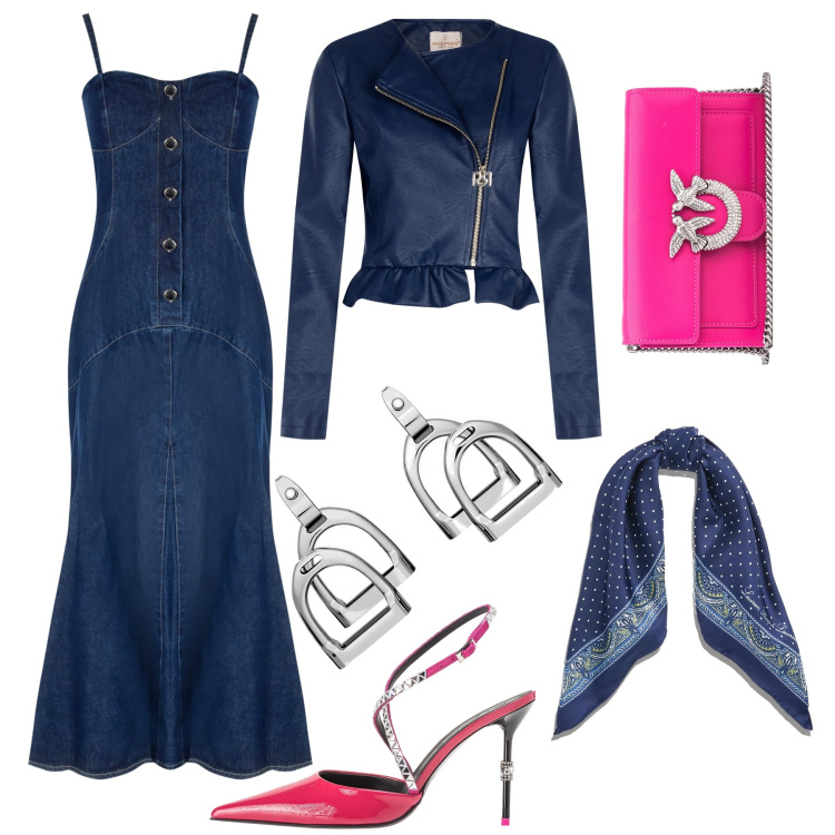Outfit donna - Al matrimonio civile. Stile Glamour per Cerimonia. Abbinamento con scarpe col tacco, portafogli, vestiti midi/longuette, blazer, orecchini, foulard.