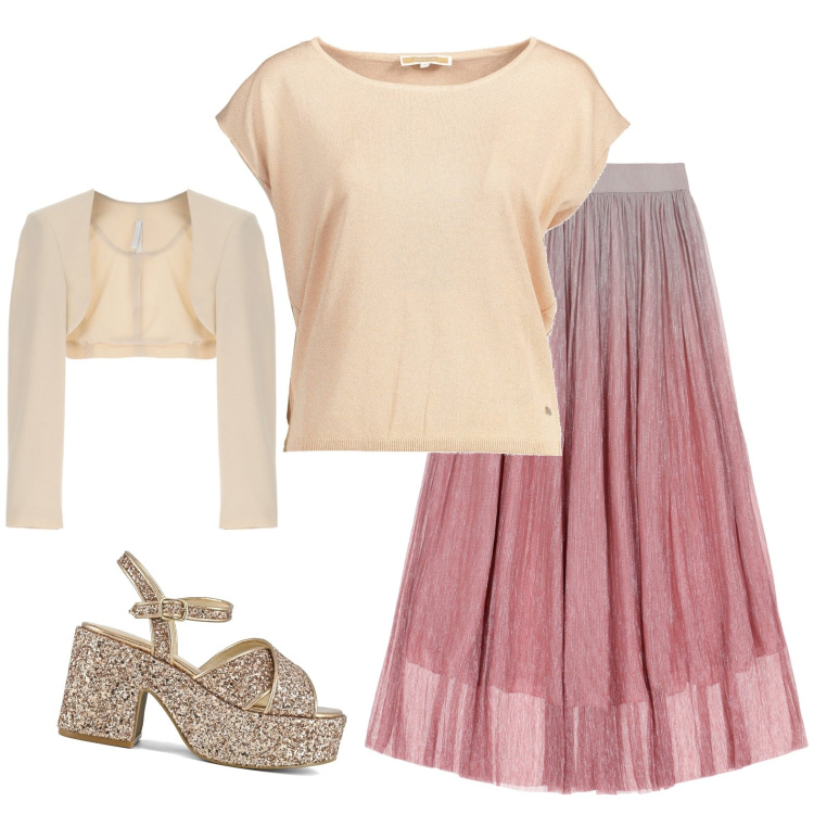 Outfit donna - Total look #1845786. Stile Glamour per Cerimonia. Abbinamento con blazer, gonne lunghe, sandali, t-shirt.