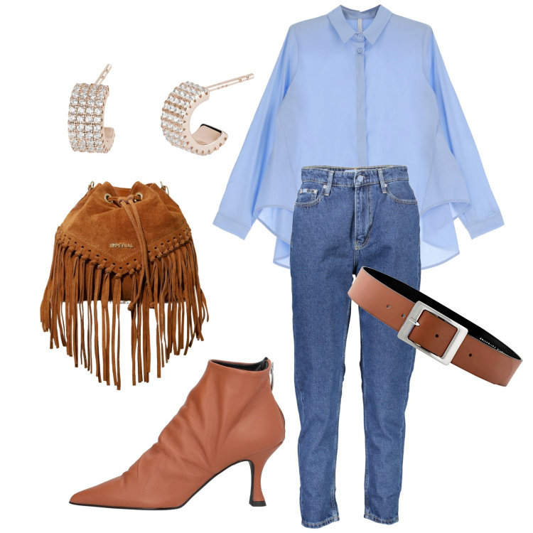 Outfit donna - A volte basta una camicia. Stile Boho per Tutti i giorni. Abbinamento con cinture, stivaletti, orecchini, camicie, borse a secchiello, jeans.