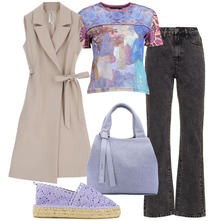 Outfit donna - Glicine. Stile Bon Ton per Tutti i giorni. Abbinamento con vestiti midi/longuette, espadrillas, jeans dritti, t-shirt, borse a mano.